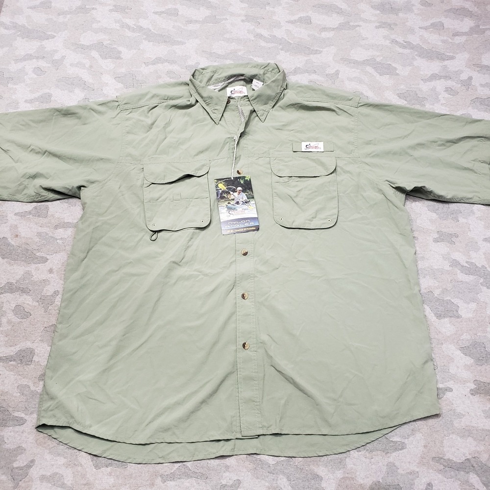 Worldwide Sportsman Shirt Mens 2XL Green Pockets Short Sleeve Button-Up NWT